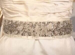 ANNE BARGE Bridal Sash Belt Ivory 572 Embellished Crystals Beading Satin Formal
